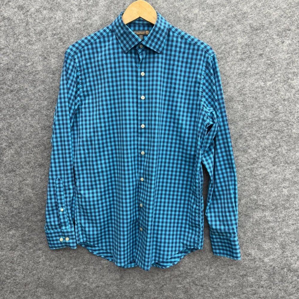 Peter Millar Summer Comfort Men's Button-Up Designer Preppy Shirt, Blue, Size M
